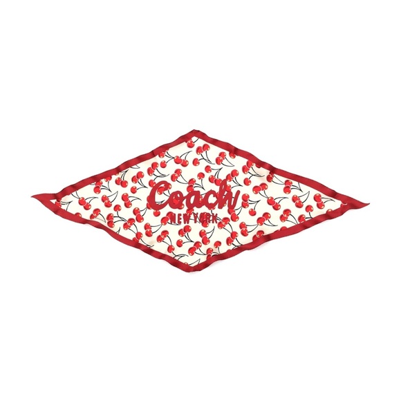 New Coach Cherry Print Red and White Scarf - Picture 3 of 6